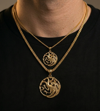"Fire & Blood" Three-Headed Dragon Pendant - Solid Gold