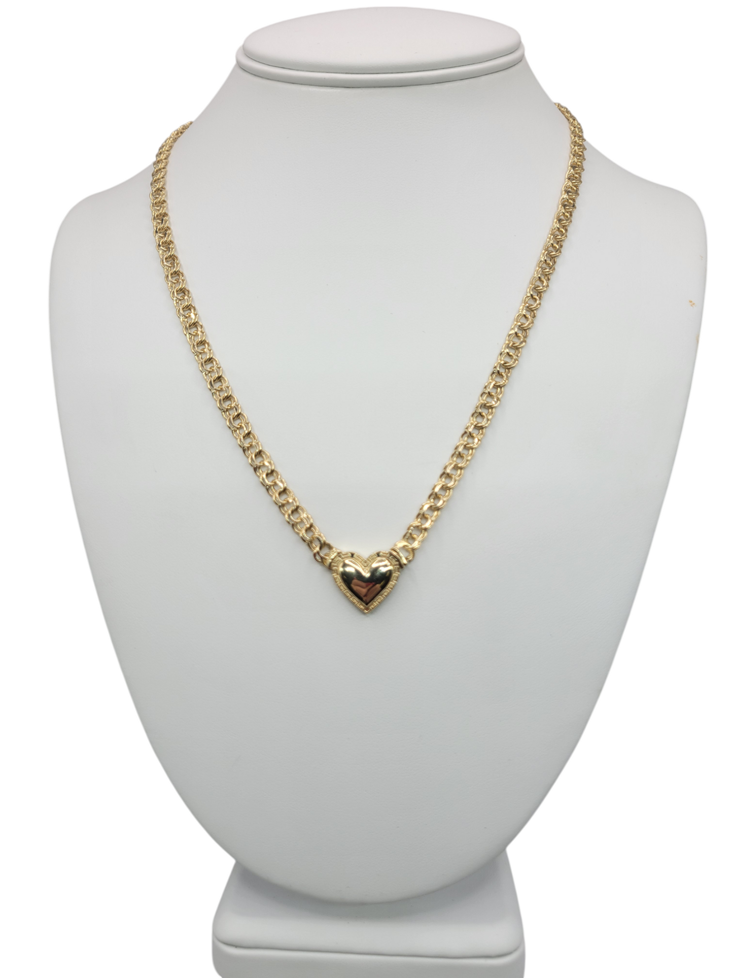 10K Gold Chain. Chinese Weave. Heart Pendant. 20in. 5mm