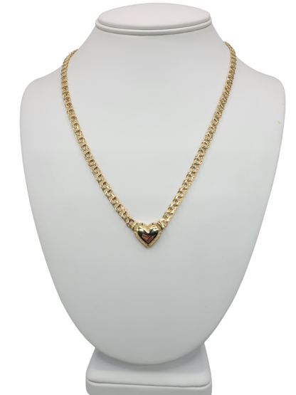 10K Gold Chain. Chinese Weave. Heart Pendant. 20in. 5mm
