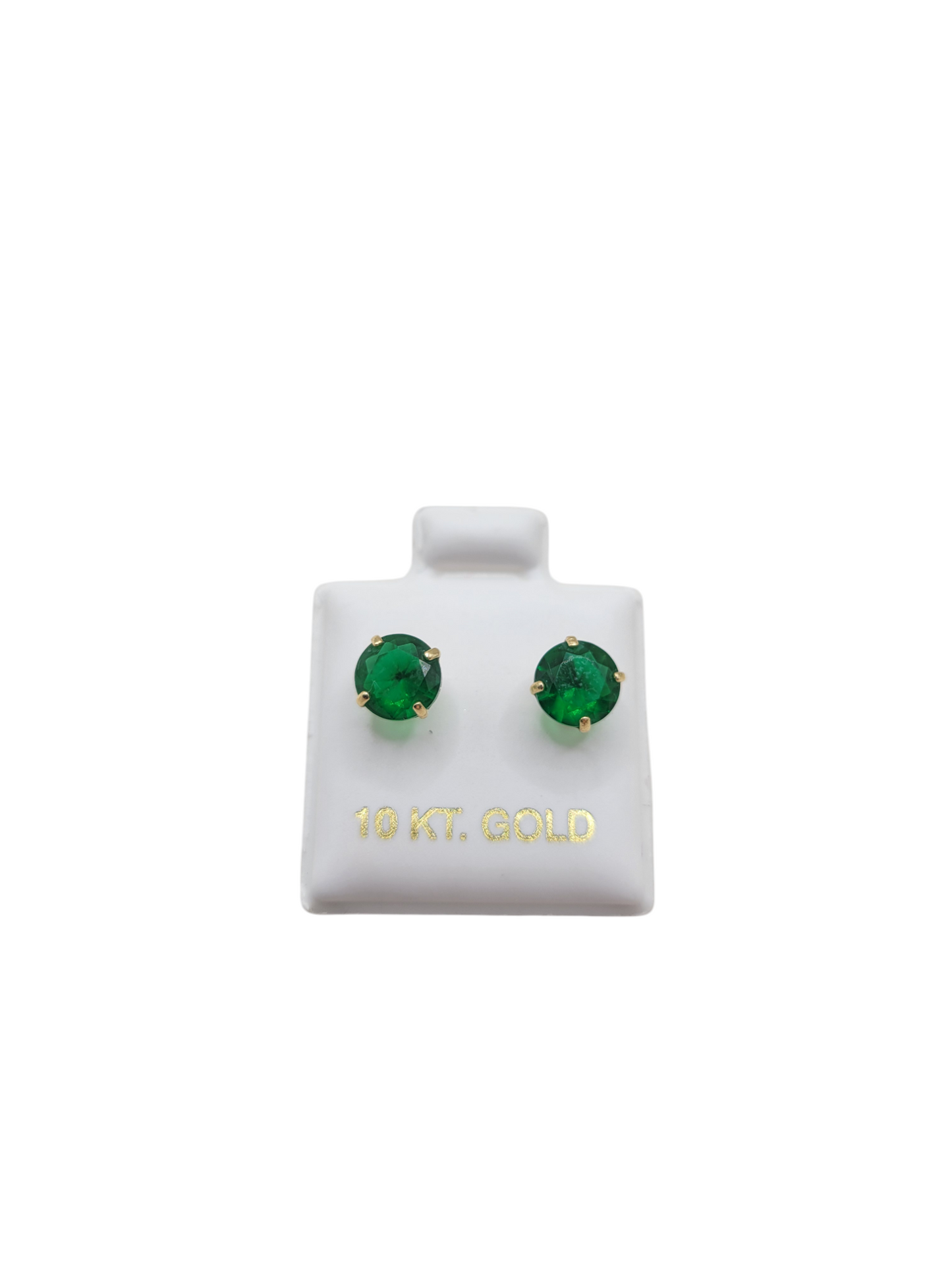 10K gold earrings. Green CZ stone.