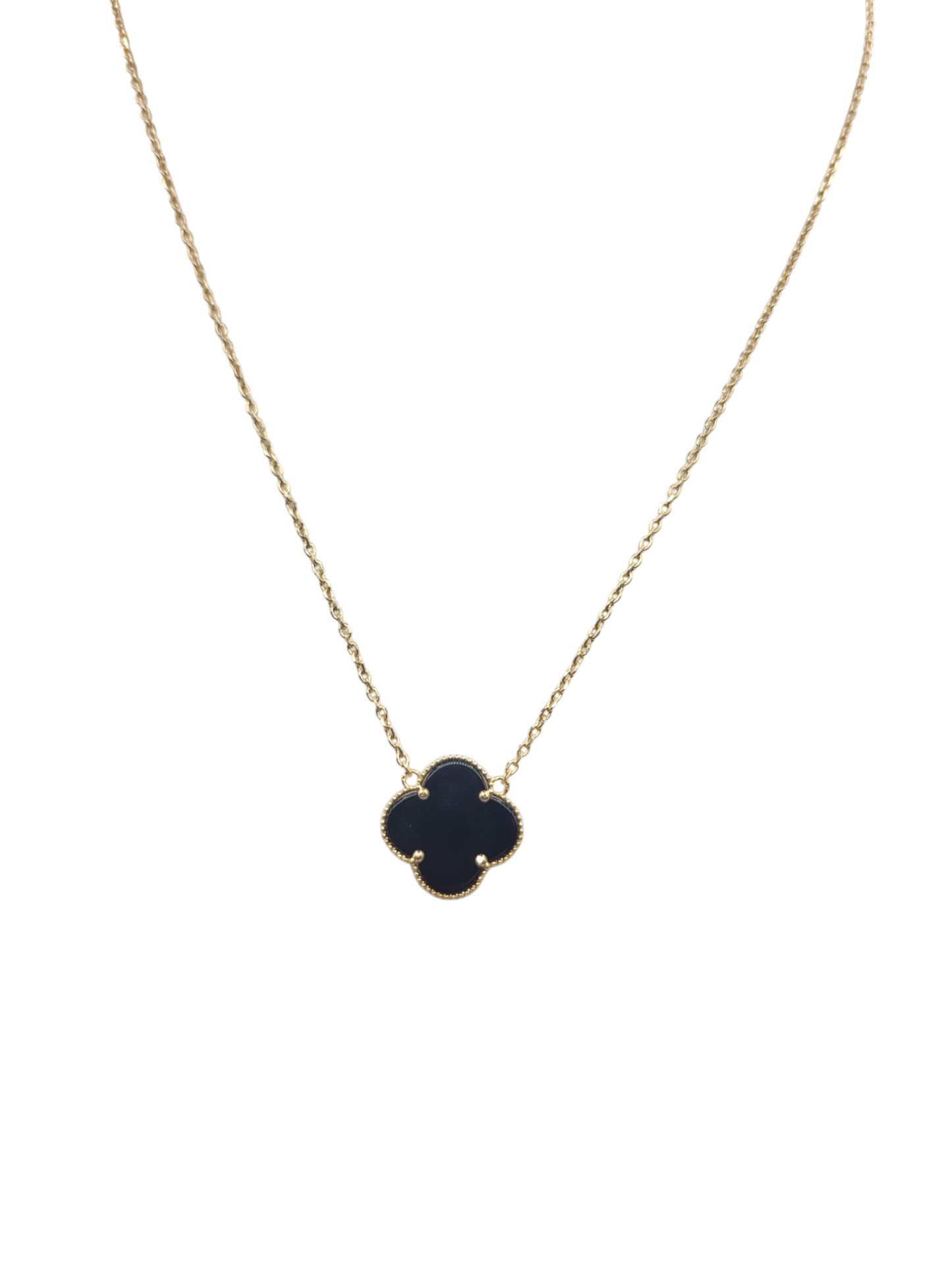10K Gold Necklace. Black Flower. 18in. 1mm