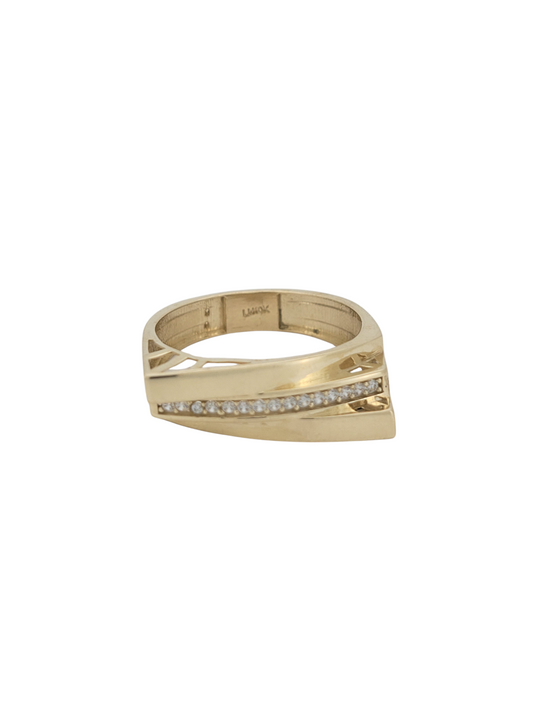 10K gold ring with a CZ stone and a stepped design. Size 8