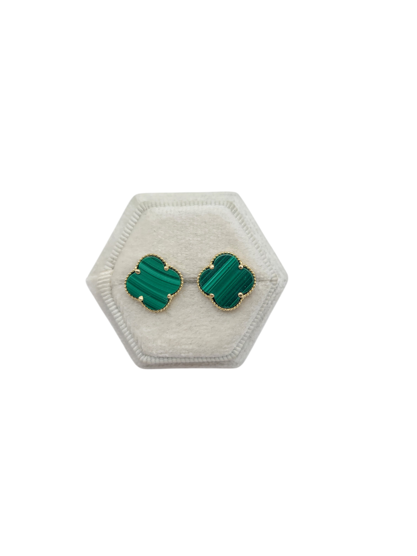 10K gold earrings. Green flowers.