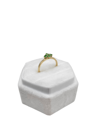 14K gold ring. Green CZ stones. Size 5.5
