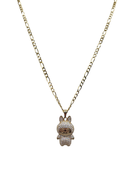 10K Gold Figaro Chain. Labubu doll pendant. 22in. 2.5mm