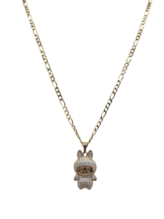 10K Gold Figaro Chain. Labubu doll pendant. 22in. 2.5mm