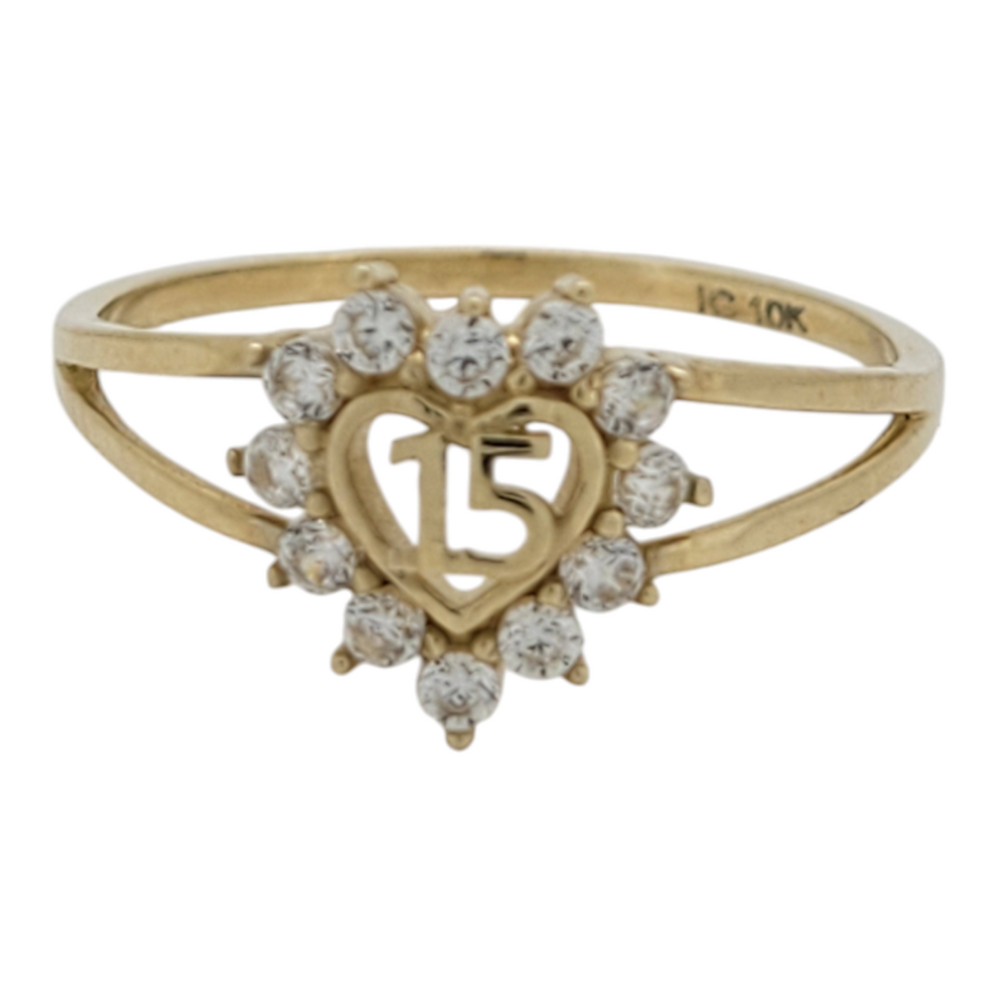 10K gold ring. Quinceañera. Heart with white CZ stone. Size 7