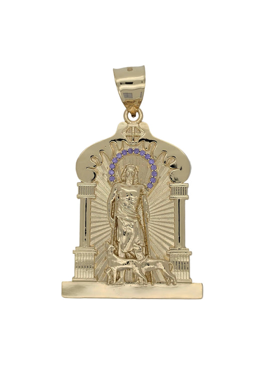 10K Gold San Lazarus Pendant. CZ Stones