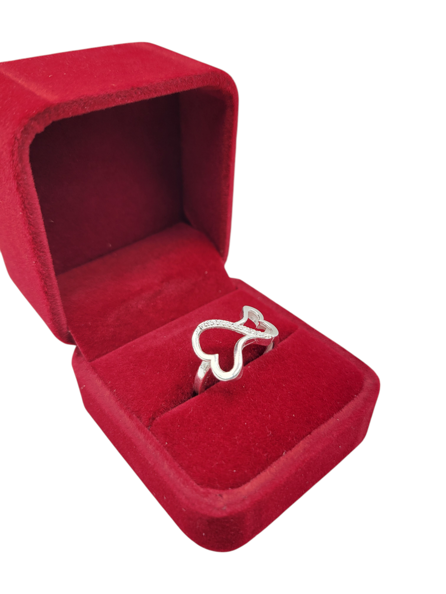 925 sterling silver ring. Two hearts. CZ stone. Size 8.5