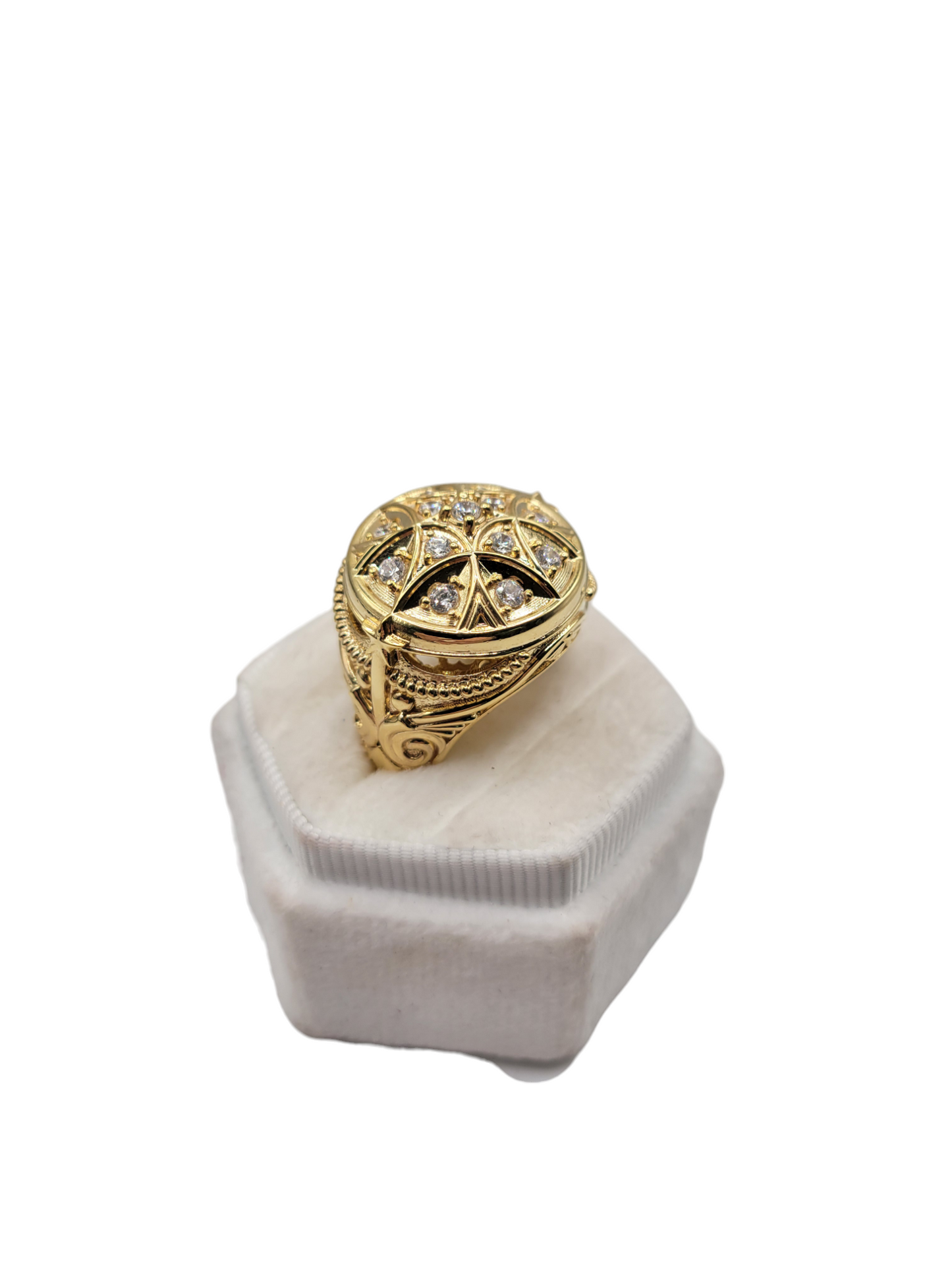 10K Solid Gold Ring with White CZ Stones. Size 10.5