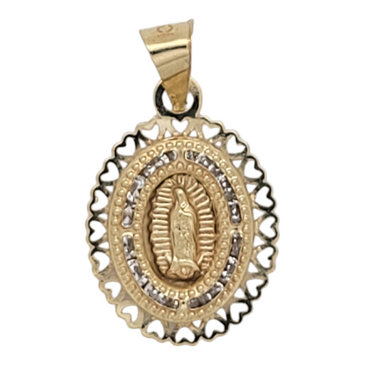 10K gold pendant. Virgin of Guadalupe. CZ stone