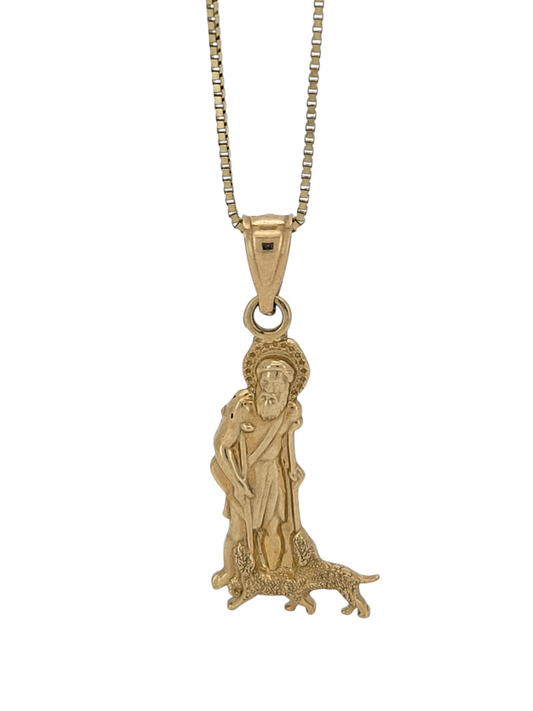 10K gold chain. 10K gold pendant. Saint Lazarus. 18in. 0.9mm