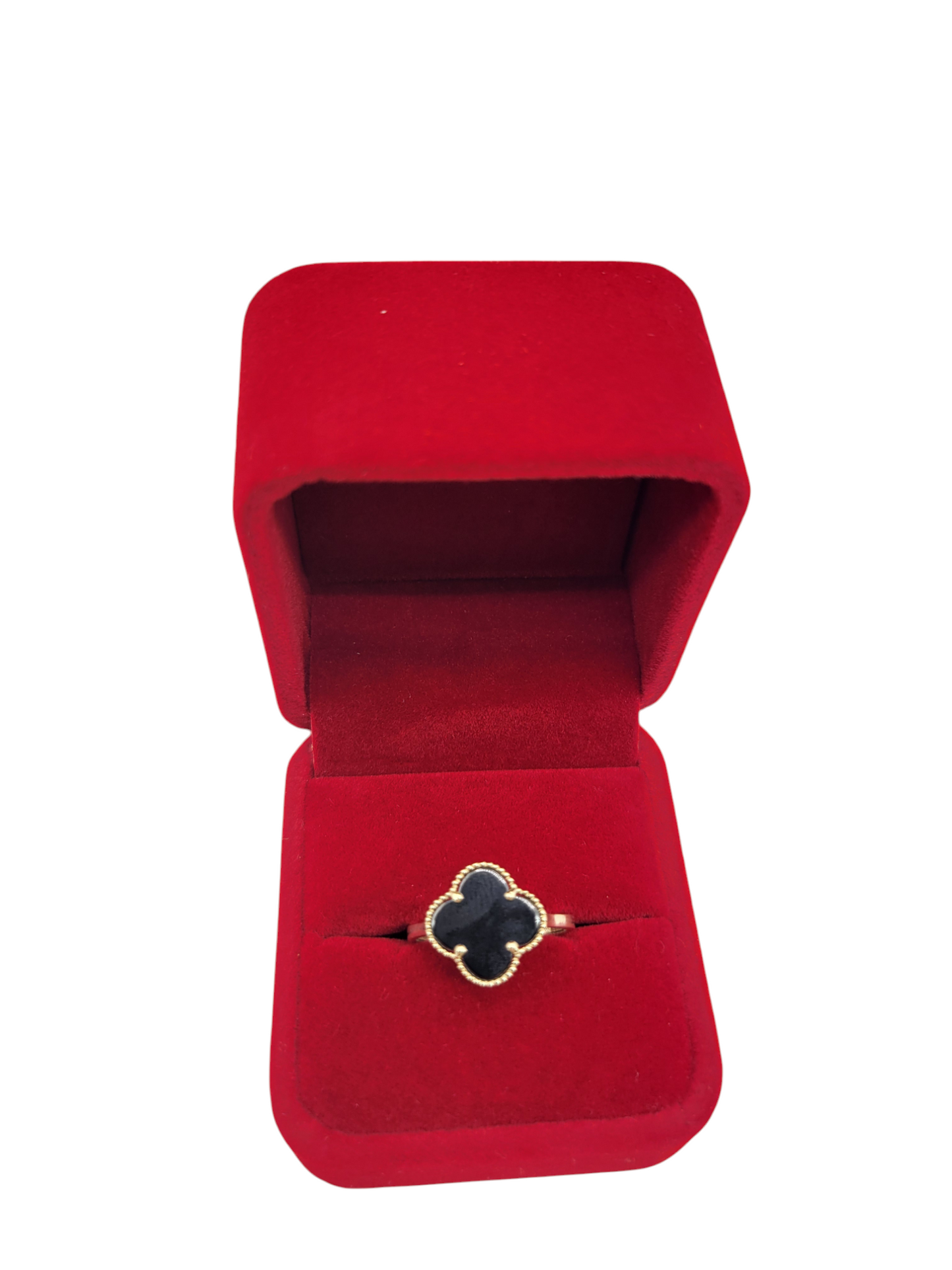 10K gold ring. Black flower. Size 7.5
