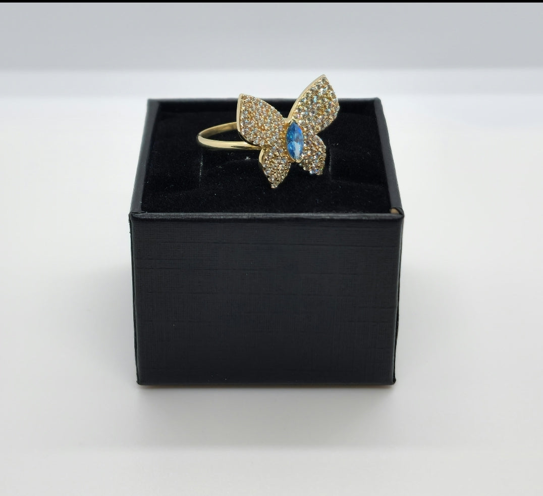 Anillo estilo mariposa de oro real de 10 k, tamaño 7