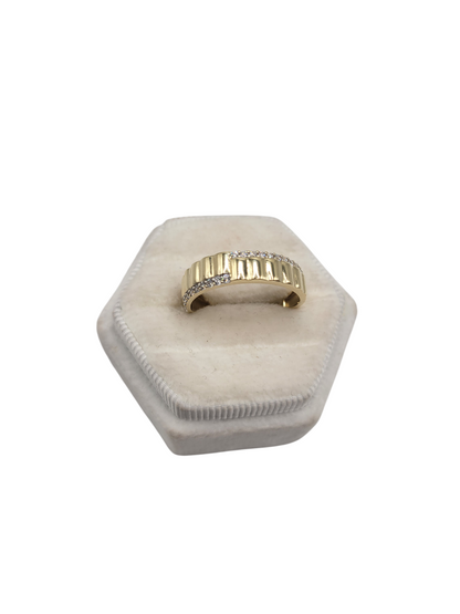 10K gold band wedding ring with CZ stones. Size 10.