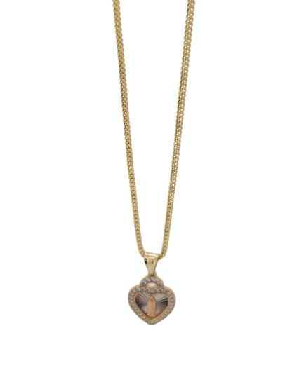 14K gold Franco chain. Heart pendant with Virgin of Guadalupe. 20in . 1.5mm