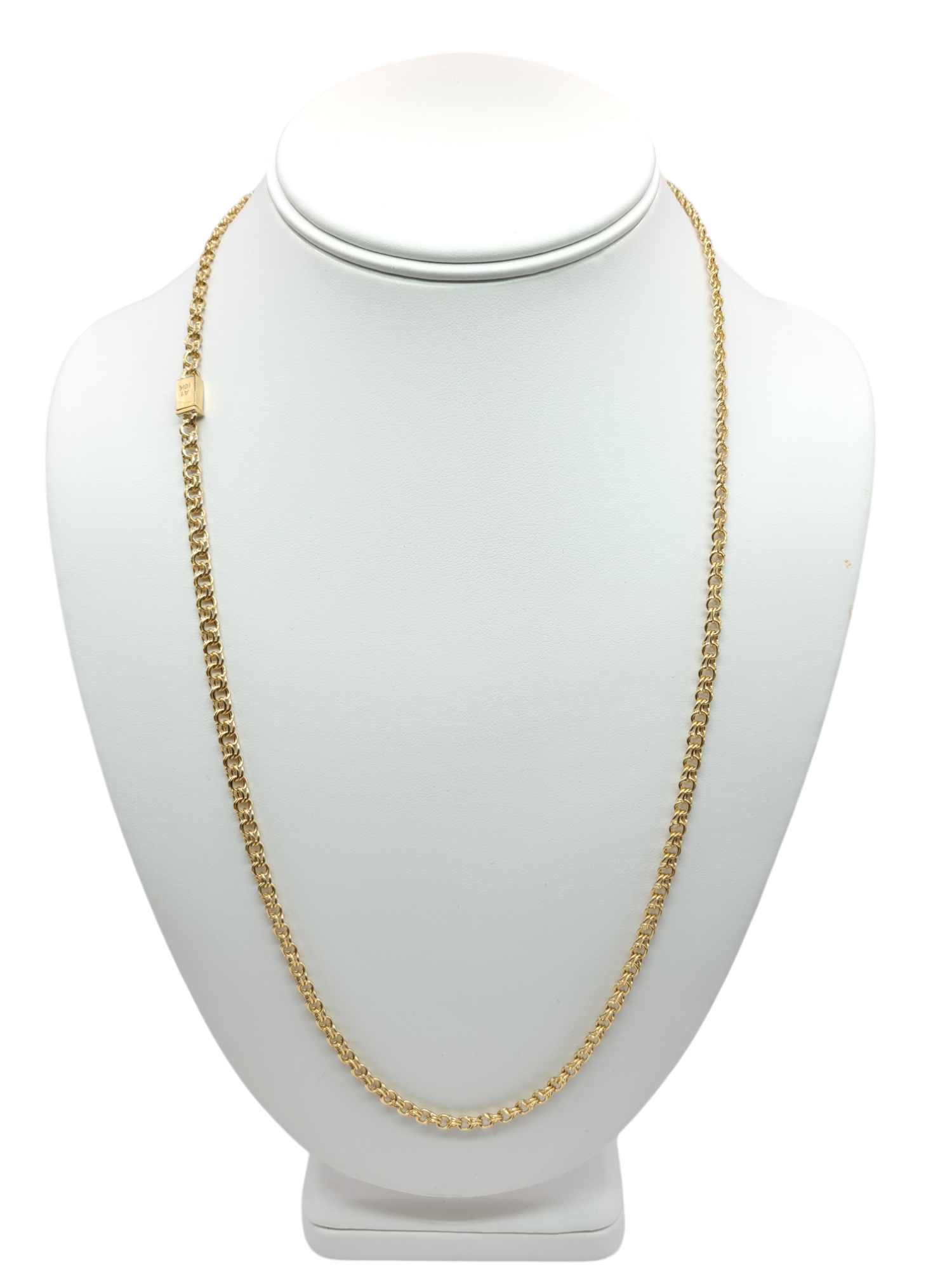 10K gold chain. Chinoiserie weave. Box clasp. 24in . 4mm