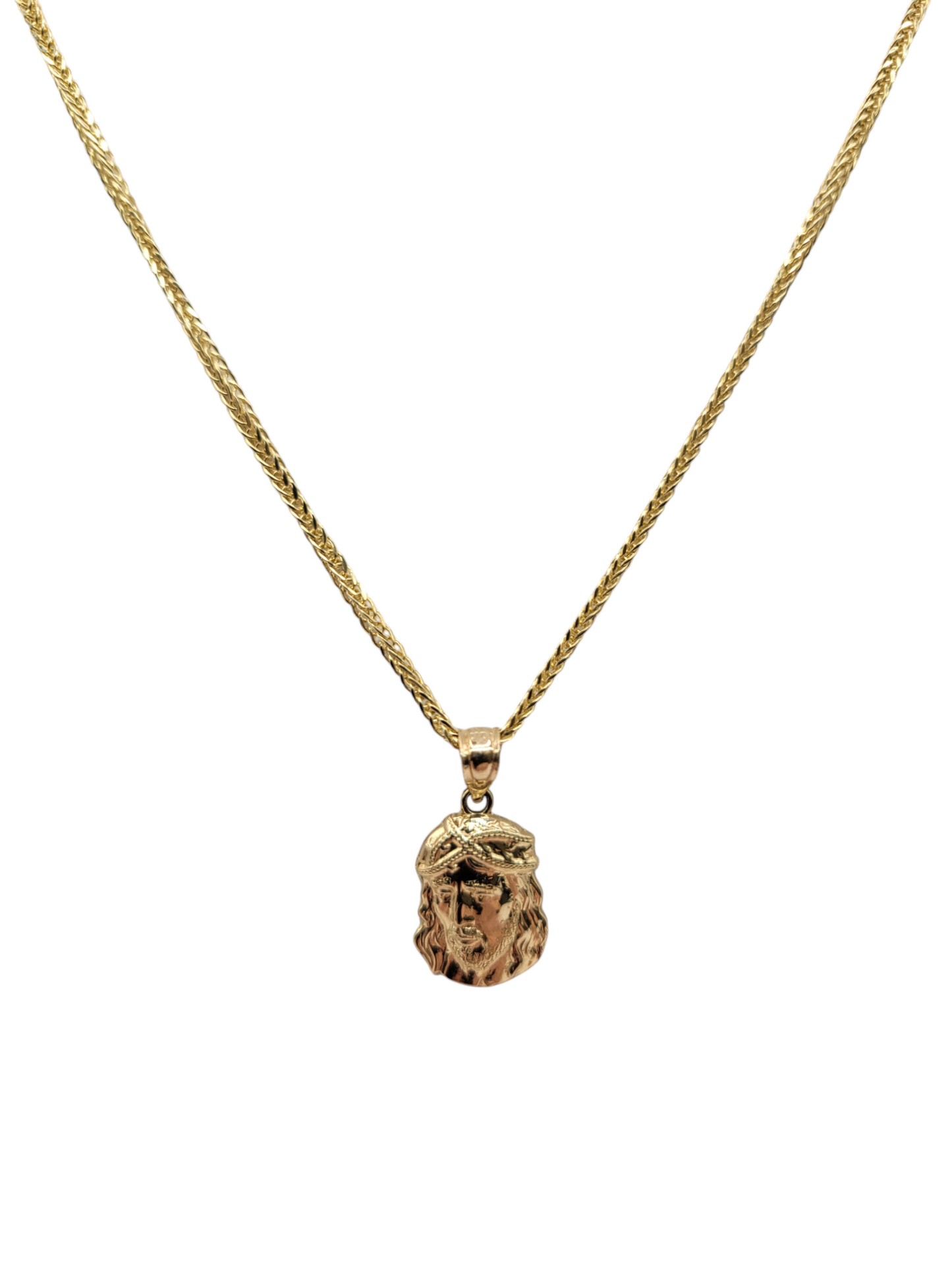 10K gold Franco chain. Jesus face pendant. 20 in. 1.5mm