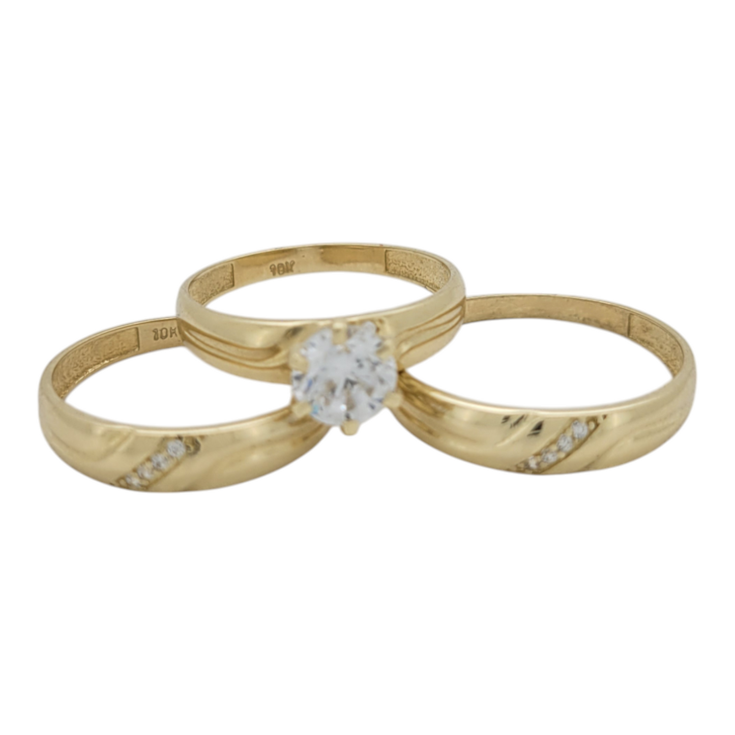 10K gold engagement rings. Trio of rings. Sizes 7.5 and 10. CZ stone.