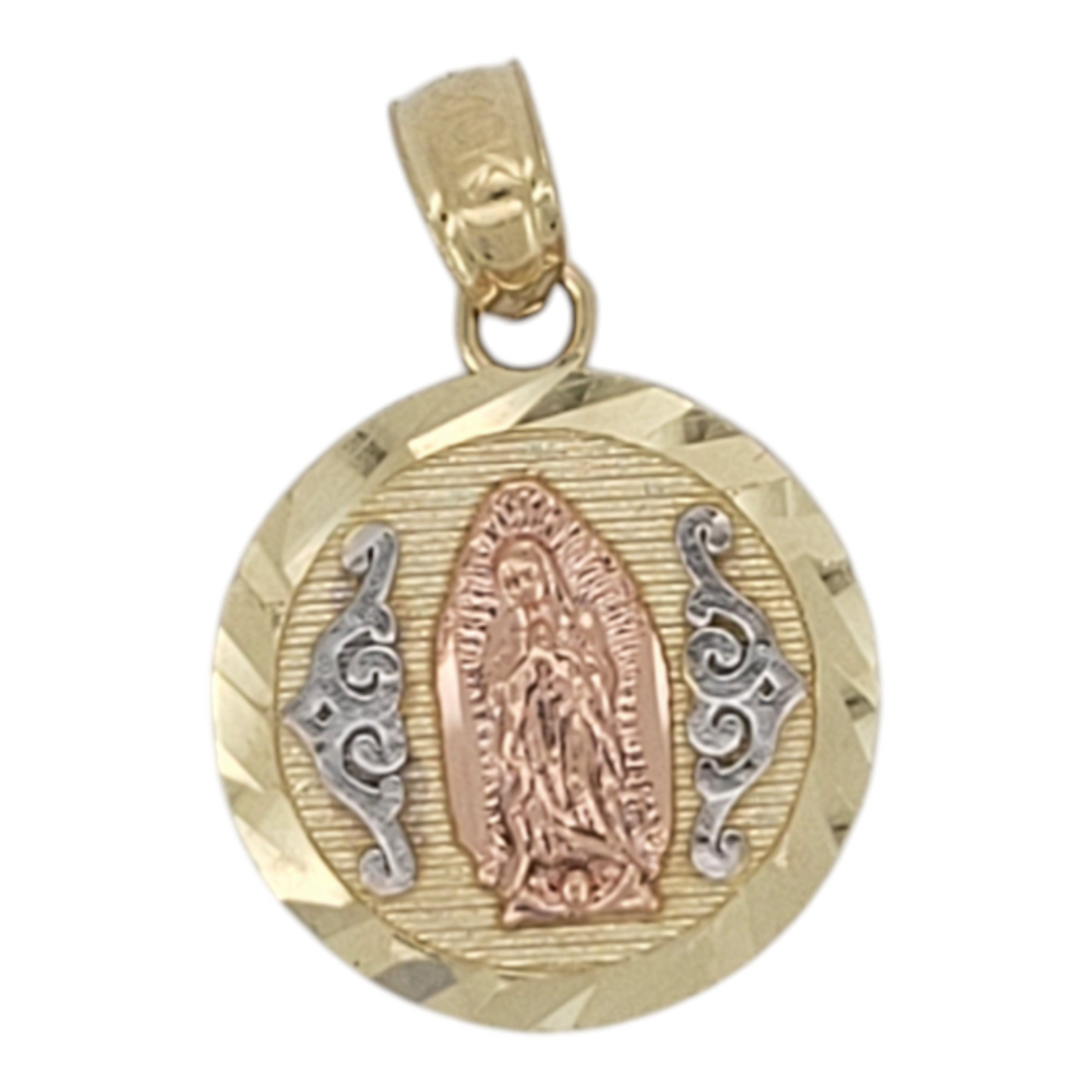 10K gold pendant. Virgin of Guadalupe. Round.