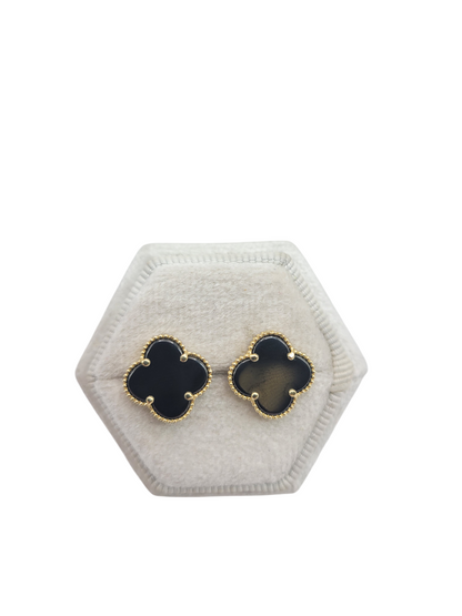 10K gold earrings. Black flowers.