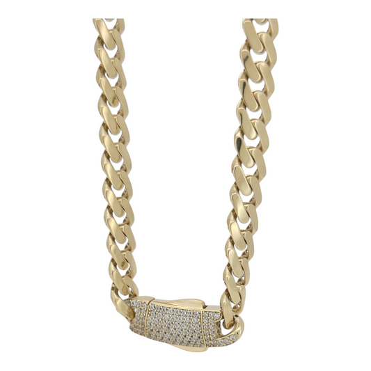 10K gold Cuban chain. Monastic style. CZ stone clasp.22in . 7mm