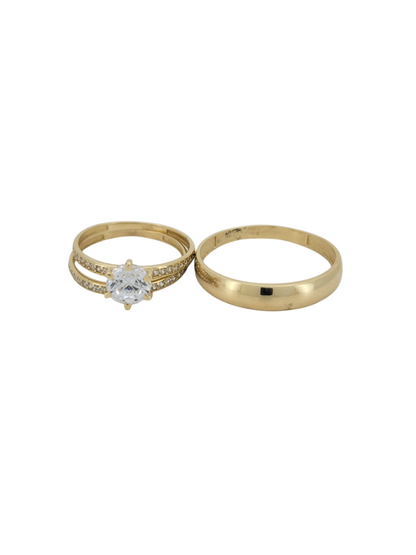 10K gold wedding rings. Trio of rings. Women's size 7.5. Men's size 11. CZ Stones