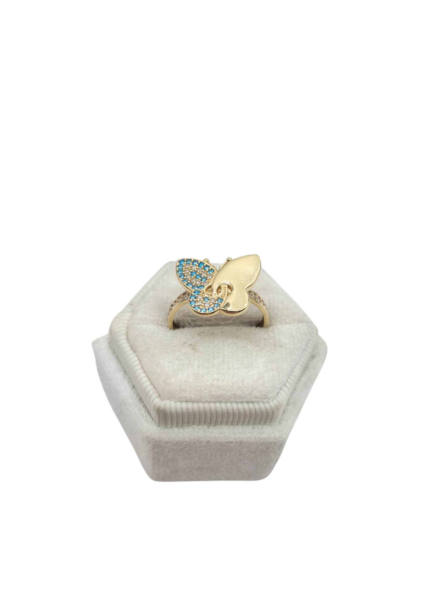 10K Gold Ring. Butterfly with Blue CZ Stones. Size 7