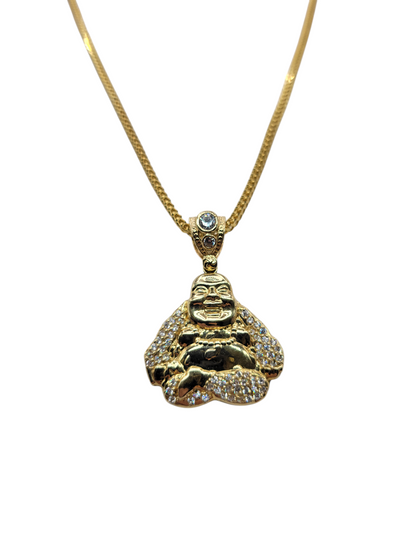 10K Gold Franco Chain. Buddha Pendant. CZ Stone. 20in ... 2mm