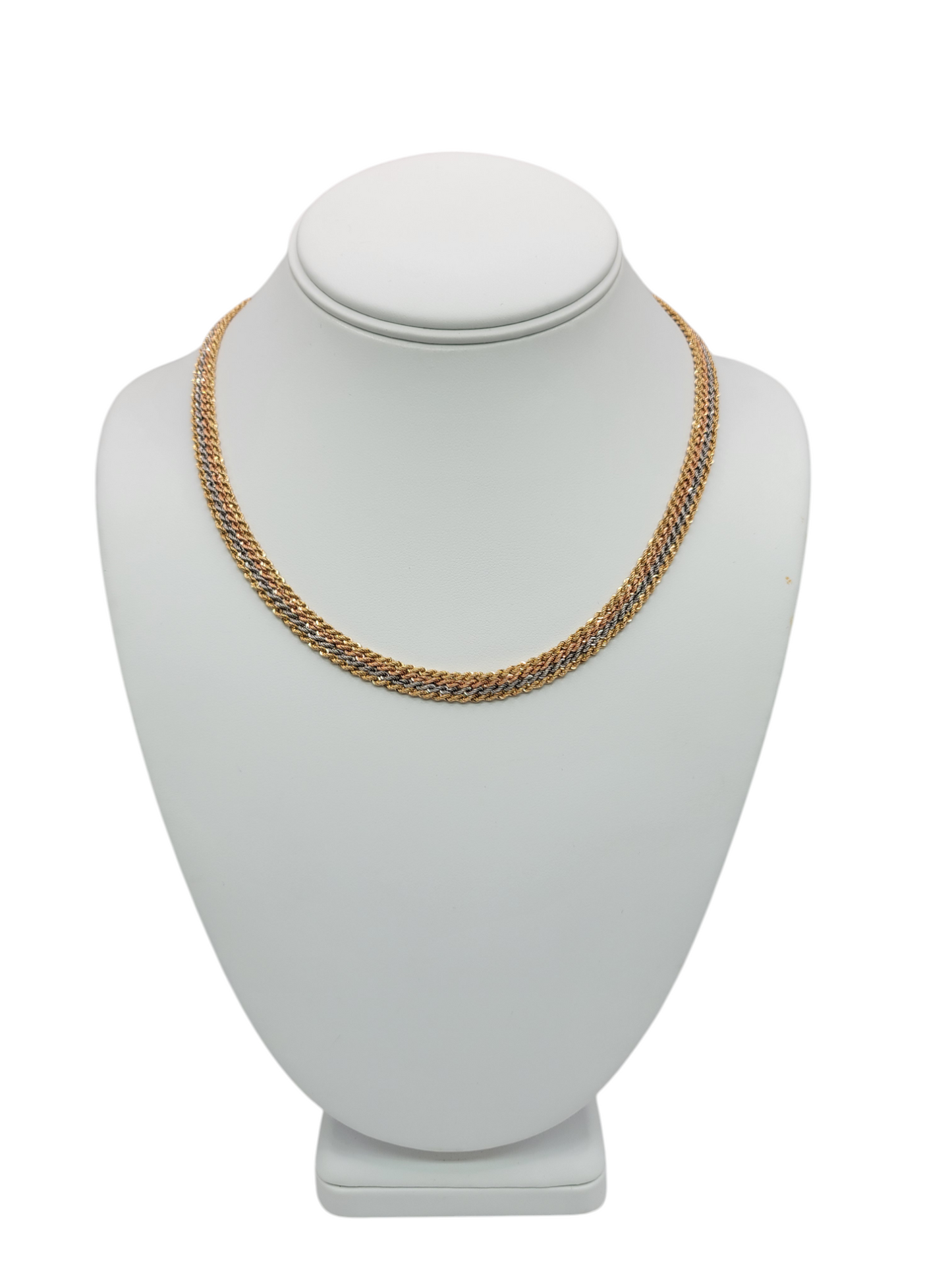 14K Gold Necklace, 3-Color Woven, 18 in, 7mm
