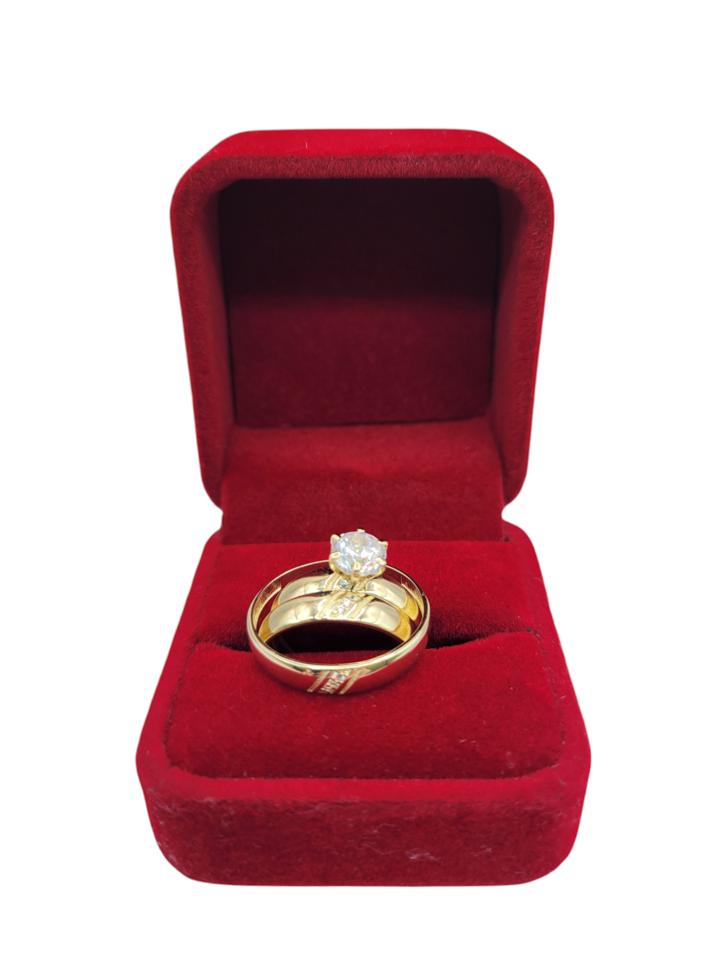 10K gold engagement rings. Trio for men and women. Size 7.5 and 11