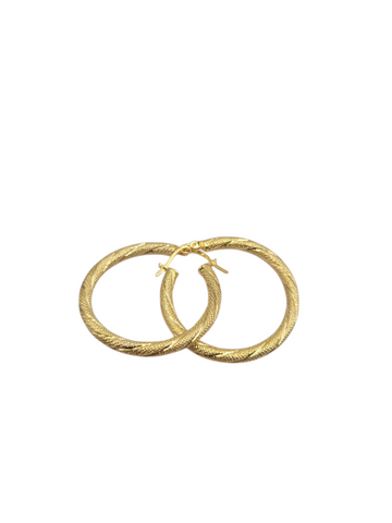 10K gold earrings. Thin snowy hoop. Size 3.