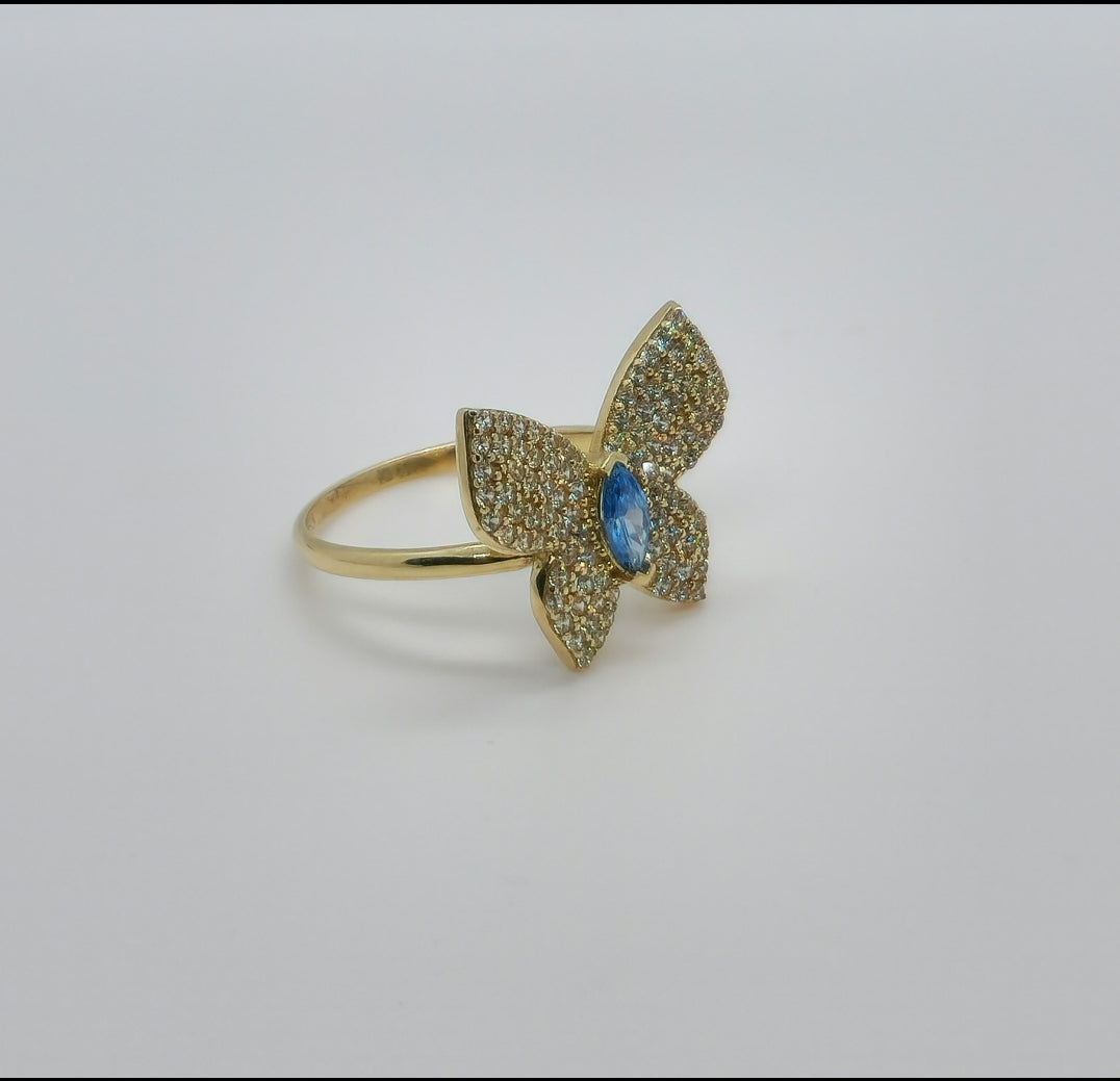 Anillo estilo mariposa de oro real de 10 k, tamaño 7