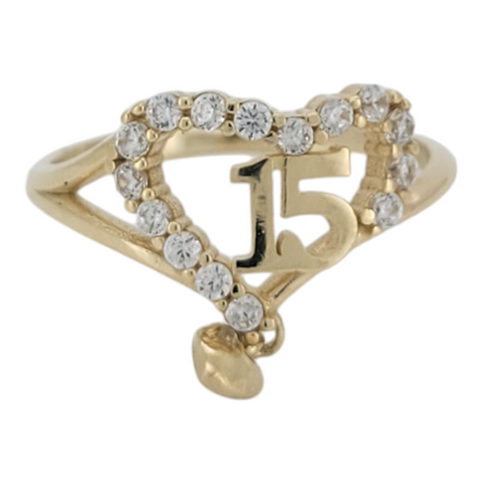 10K gold ring. Quinceañera. Heart with CZ stone. Size 5