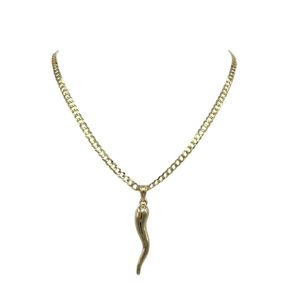 10k gold Cuban chain with Italian horn pendant 24in 4.5mm sin dije