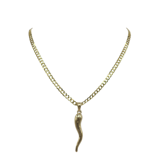 10k gold Cuban chain with Italian horn pendant 24in 4.5mm