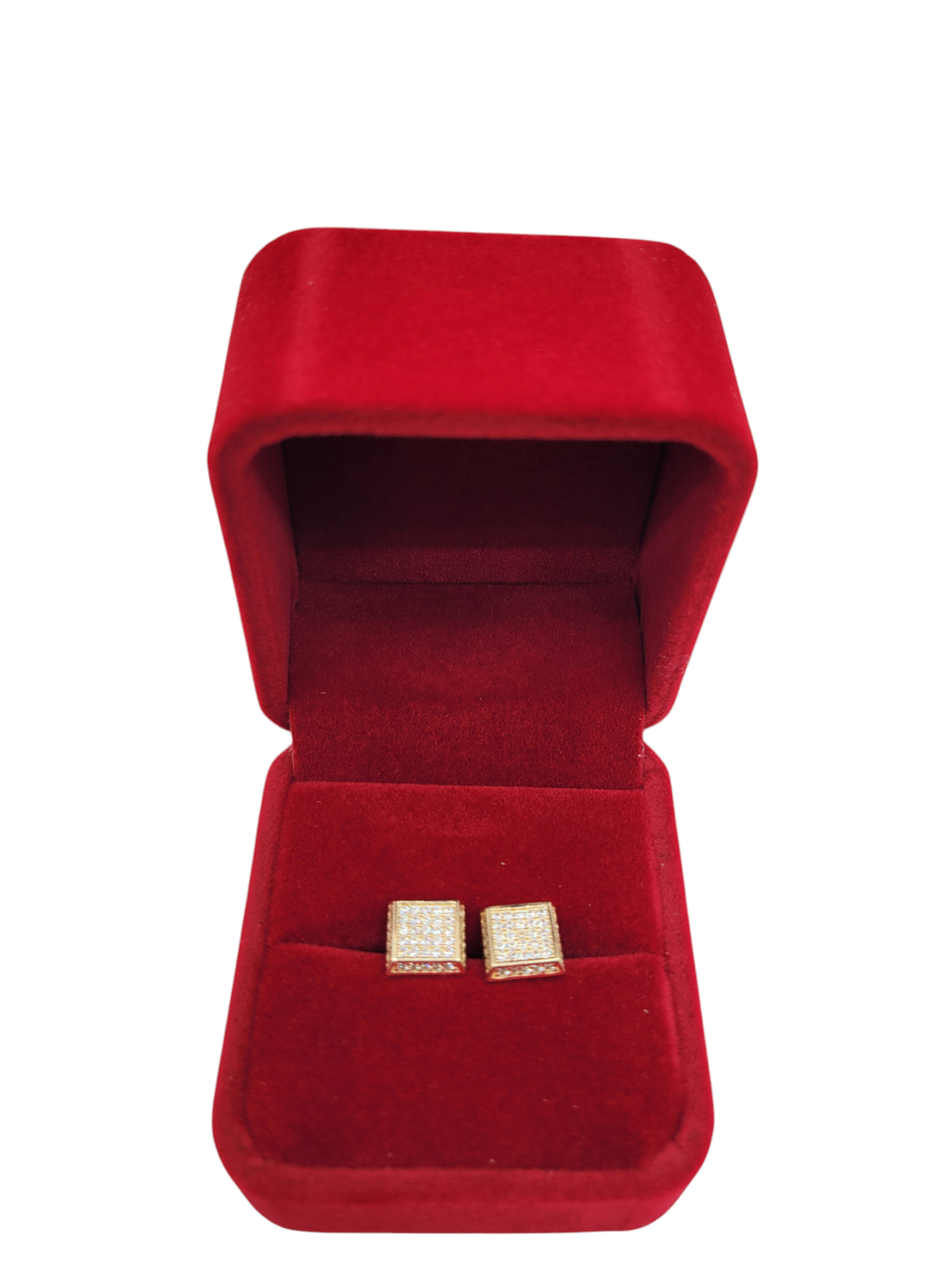 10K gold square earrings with CZ stone.