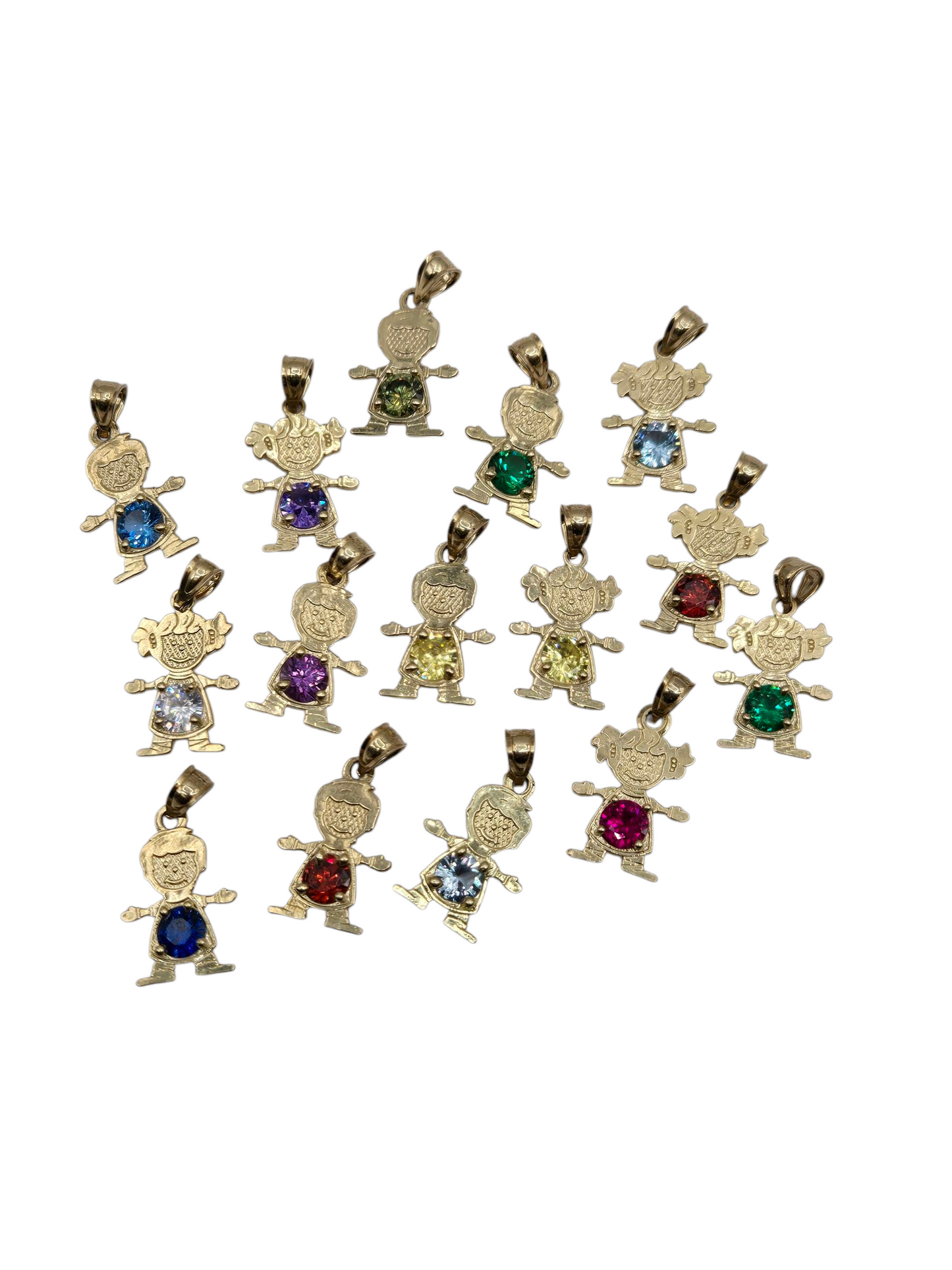 Pendants of mixed 10k gold children.