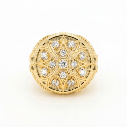 10K Gold Rosette Ring Solid. CZ Stone. Size 13