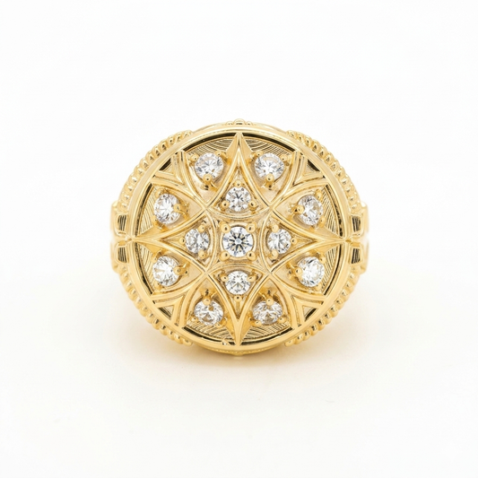 10K Gold Rosette Ring Solid. CZ Stone. Size 13