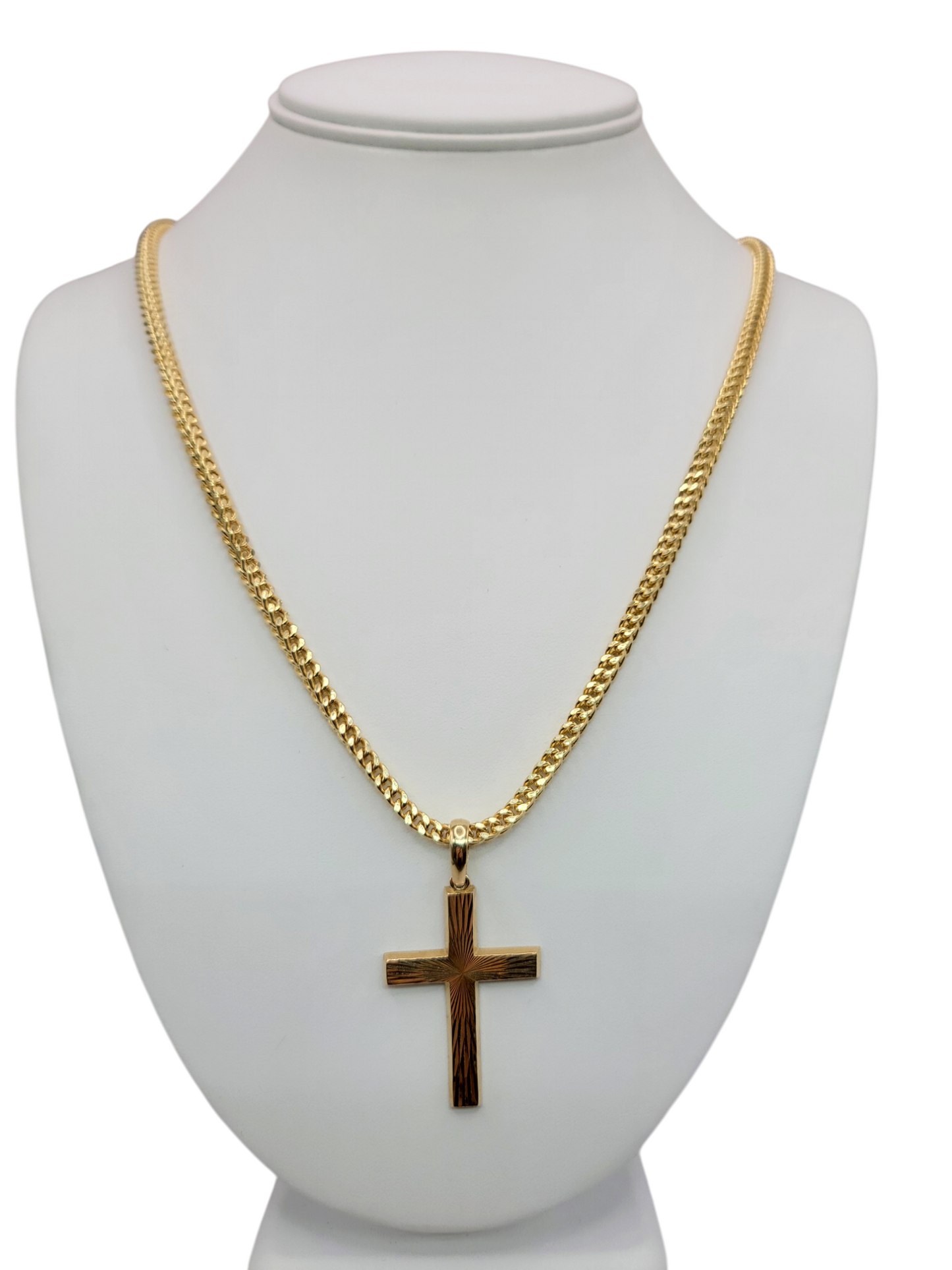 10K gold Franco chain with cross pendant. 24in . 4mm