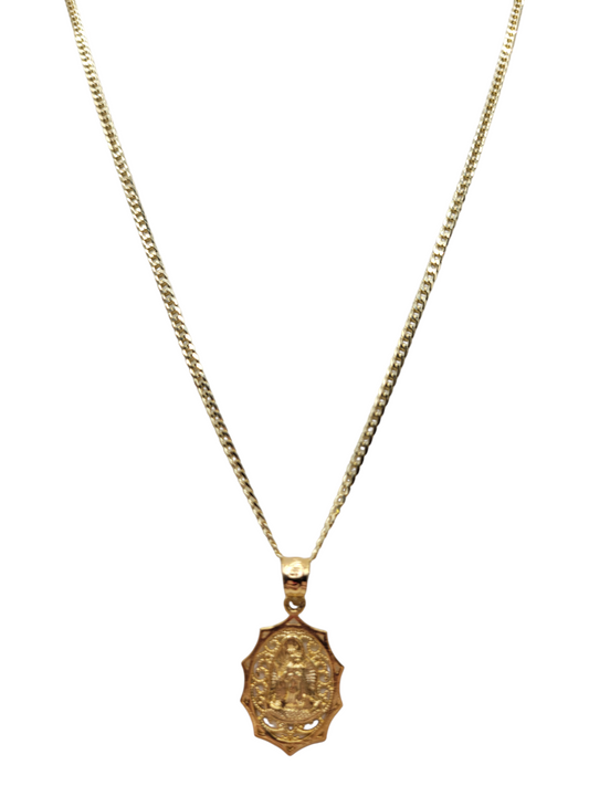 10K gold Cuban chain. Virgin of Charity pendant. 20 inches. 2 mm.