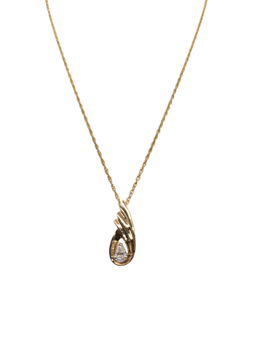 14K gold chain. Teardrop pendant with 0.35 real diamond. 18in .2mm
