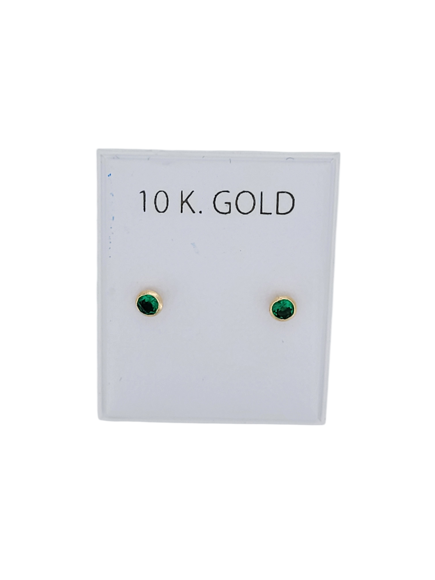 10K gold earrings. Round green shape