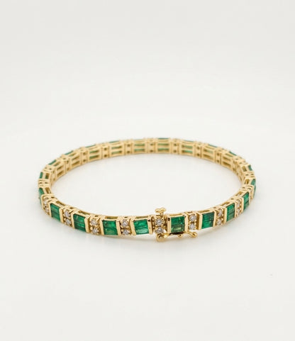 14K Yellow Gold Baguette Emerald & Diamond Bracelet (5.30 TCW)