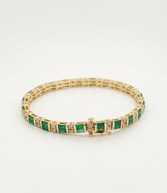 14K Yellow Gold Baguette Emerald & Diamond Bracelet (5.30 TCW)