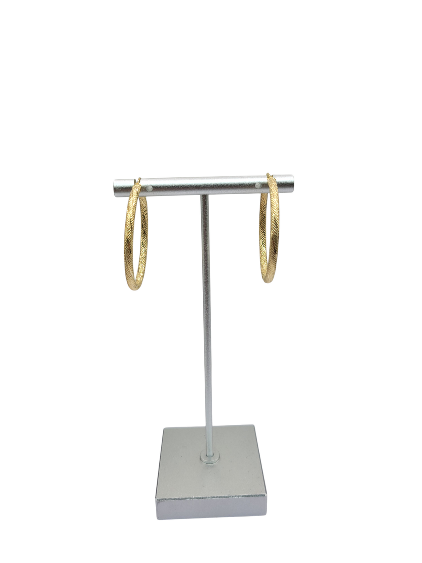 10K gold earrings. Thin snowy hoop. Size 4.