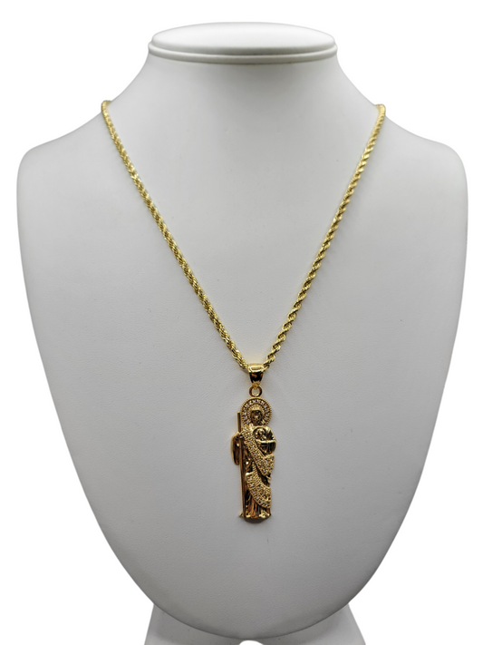 14K gold chain with St. Jude pendant. 24in ... 2.5mm