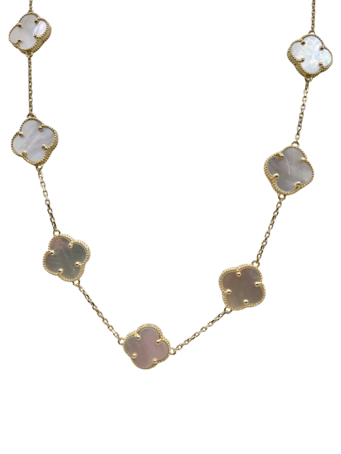 10K Gold Necklace. White Flowers .18in. 2mm