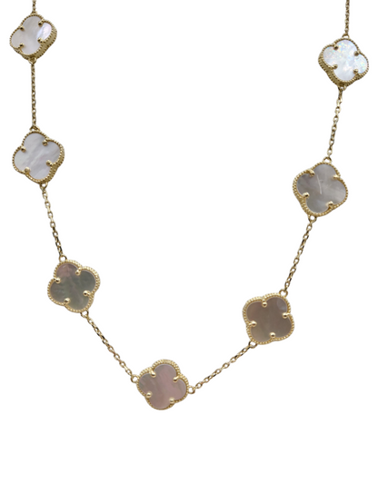 10K Gold Necklace. White Flowers .18in. 2mm